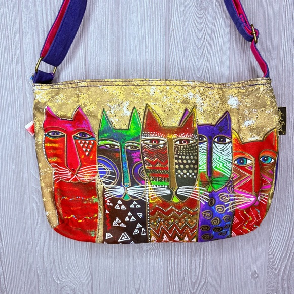 Laurel Burch Shoulder Crossbody Bag colorful rainbow beaded cat purse / mirror - Picture 5 of 10